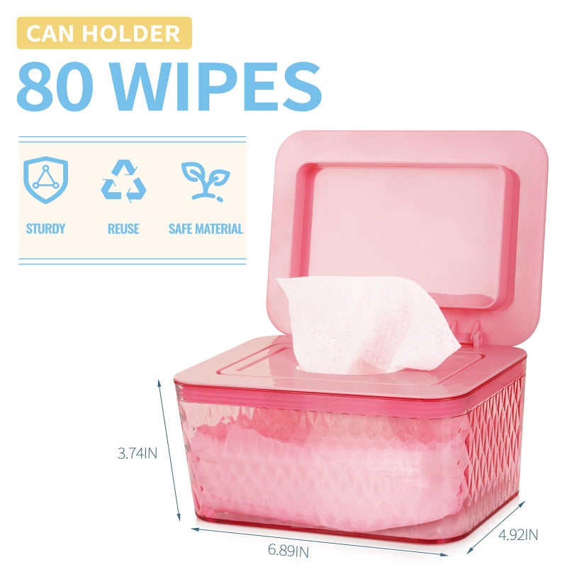 Whiidoom Wipes Dispenser  One-Handed Operation Wipe Holder For Baby & Adult  Seal-Designed Wipes Container For Bathroom Keep Diaper Wipes Fresh (Pink) - Image 2