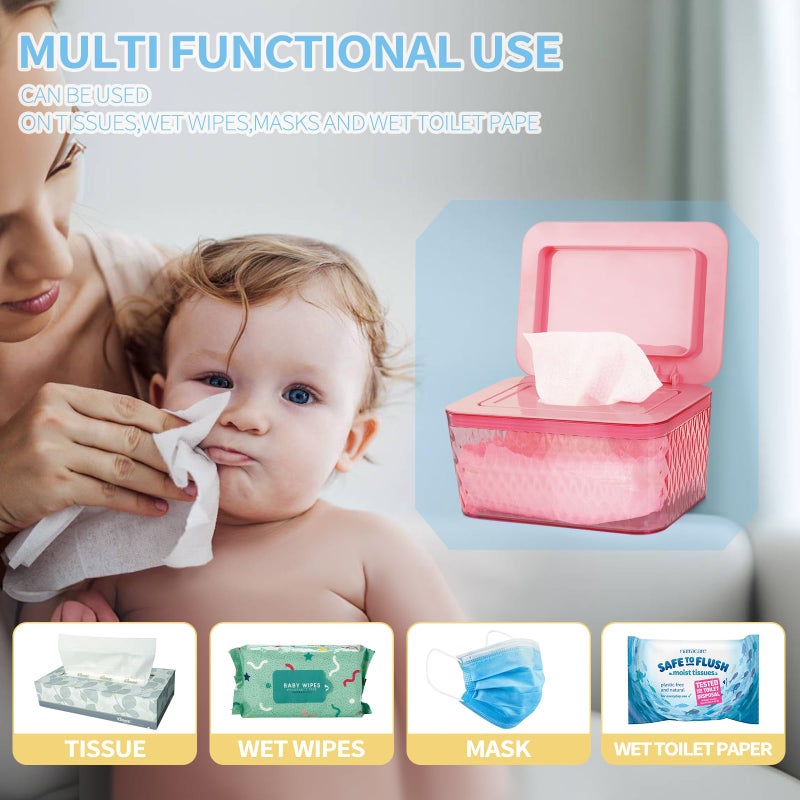 Whiidoom Wipes Dispenser  One-Handed Operation Wipe Holder For Baby & Adult  Seal-Designed Wipes Container For Bathroom Keep Diaper Wipes Fresh (Pink) - Image 5