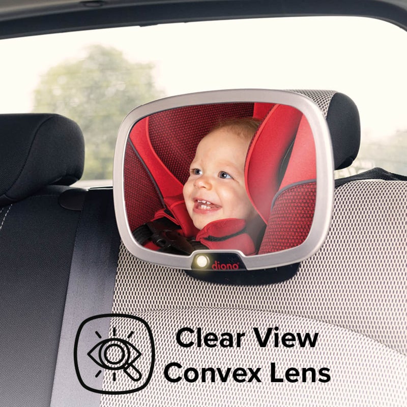Diono Easy View Plus Baby Car Mirror with Light, Safety Car Seat Mirror for Rear Facing Infant with 360 Rotation, LED Night Light, Wide Crystal Clear View, Shatterproof, Crash Tested - Image 5