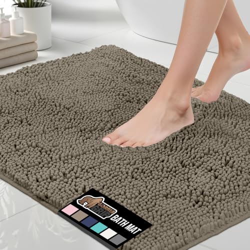 GORILLA GRIP Bath Rug Mat, Thick Soft Absorbent Chenille, Quick Dry Microfiber Mats, Rubber Backing Washable Shower Floor Rugs, Bathmat Runner, US Designed Bathroom Home Decor Accessories 24x17, Latte - Image 1