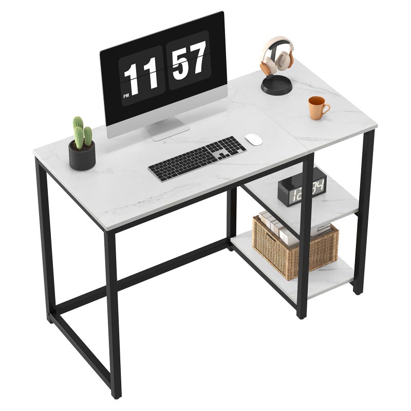 SINPAID Computer Desk 40 inches with 2Tier Shelves Sturdy Home Office Desks with Large Storage Space Modern Gaming Desk Study Writing Laptop Table Black Marbling White Marble 40 inch