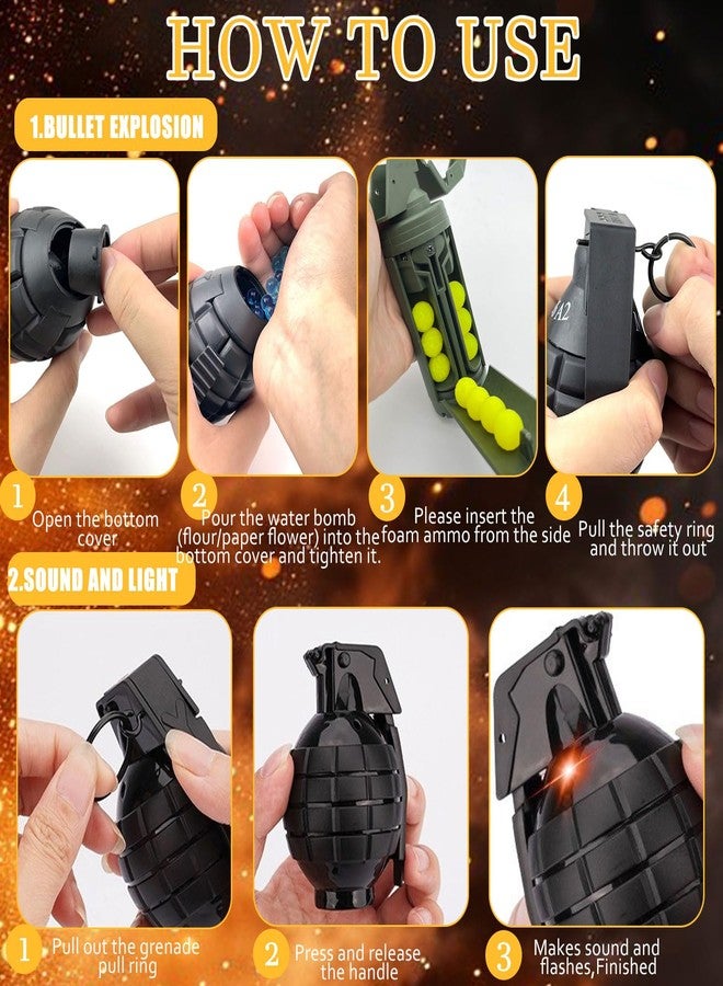 REGLORY 6pcs Toy-Hand Plastic Grenade for CS Battle Game, Fake Grenade Toys Tactical CS-Grenade Toy with 200 Foam Ammo for Age 14 Years Old and up, 4pcs Pull Ring Grenade Toys & 2 pcs Hand Grenades - Image 3