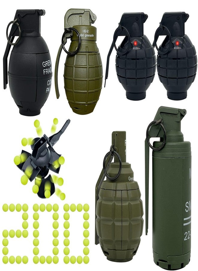 REGLORY 6pcs Toy-Hand Plastic Grenade for CS Battle Game, Fake Grenade Toys Tactical CS-Grenade Toy with 200 Foam Ammo for Age 14 Years Old and up, 4pcs Pull Ring Grenade Toys & 2 pcs Hand Grenades - Image 1