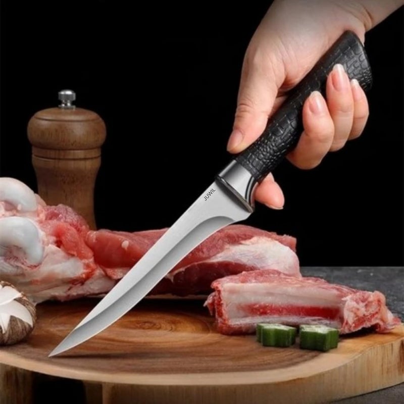 JUWIL سكين مطبخ منحني احترافي مع غلاف تصميم نجمي واقي - شفرة فولاذية مقاومة للصدأ فائقة الحدة للحوم والأسماك - مقبض مريح غير قابل للانزلاق، سكين مطبخ احترافية للطهاة والمنازل - Image 4