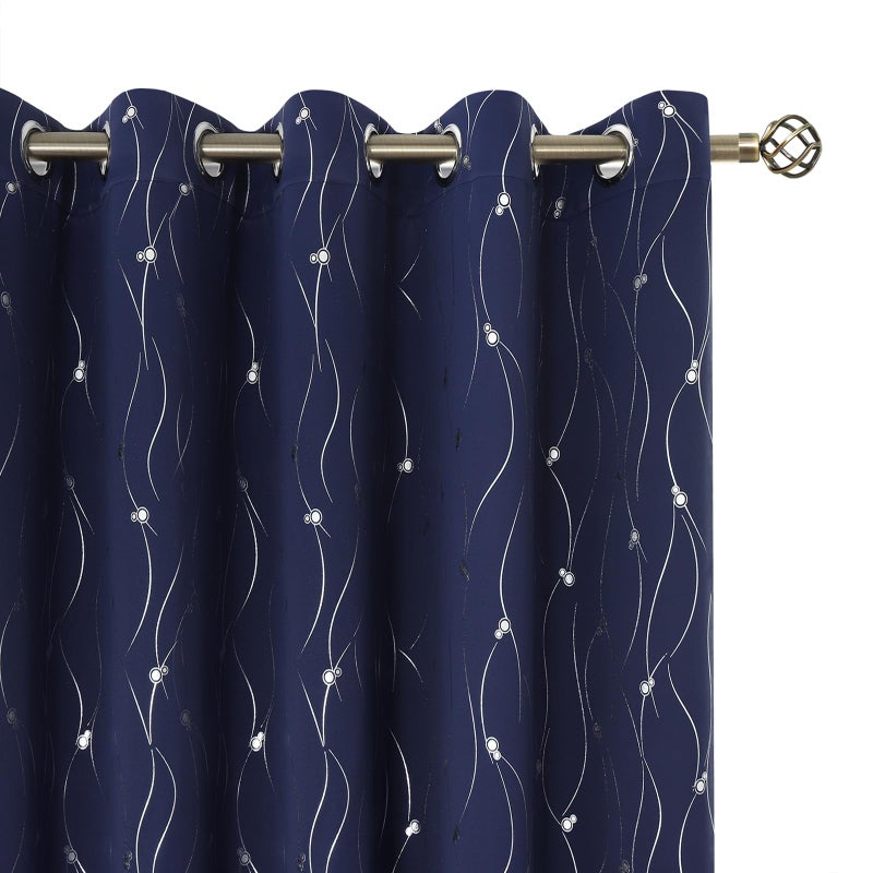 BGment الستائر Brgent Blackout 60 بوصة واسعة لغرفة النوم/غرفة المعيشة غرفة غامق الستائر النافذة الحرارية المعزولة مع خط ونقاط نمط 2 لوحات كل لوحات 60 × 63 بوصة الأزرق الأزرق - Image 1