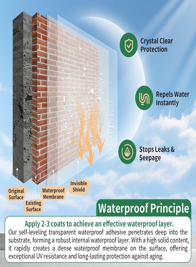 YKF 12 Oz Clear Waterproof Sealant, Invisible Water Based Coating to Repair Leaks in Roofs, Walls, Bathrooms, Showers, Kitchens, Waterproofing Agent for Indoor and Outdoor Use - Image 3