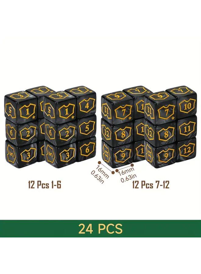 24 قطعة من نرد أسود بنمط سداسي الوجوه D6 مخصص لألعاب بطاقات MTG و TCG، إكسسوارات ألعاب بلاستيكية متينة. - Image 2