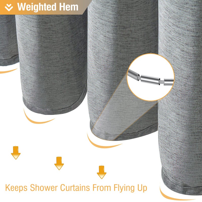 BTTN Grey Fabric Shower Curtain, 230GSM Linen Textured Heavy Duty Cloth Shower Curtain Set with Hooks, Waterproof Neutral Weighted Hotel Luxury Decorative Shower Curtains for Bathroom(Gray, W72xH72) - Image 5