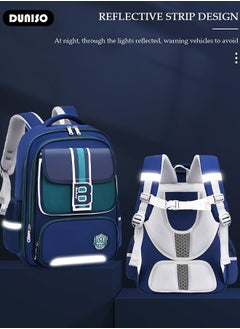 DUNISO Oxford Cloth School Kids Backpack Schoolbags,Multi-layer Waterproof Large Capacity with Reflective Strips Adjustable Shoulder Straps and Bottle Side Pockets ,British Style School Book Bag for Aged 9-11,Perfect Size for School Travel  - Image 3