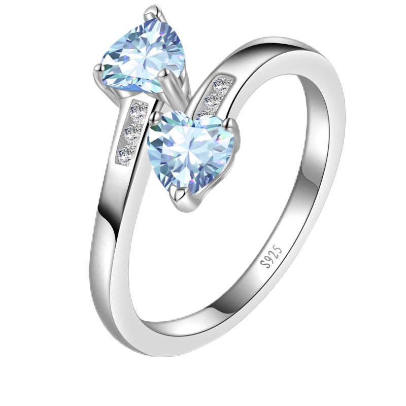 Yaresul Adjustable Aquamarine Ring for Women Heart Promise Ring 925 Sterling Silver March Birthstone Women Open Ring Stackables Statement - Image 1