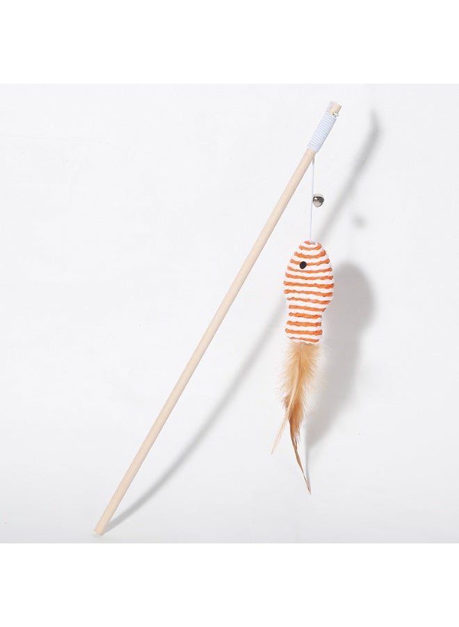 YUNSYE Cat Wand Toy Set with Natural Wood Pole, Hemp Mouse, Lollipop, Ball and Feather, 40cm Pole, 4 Pack - Image 2