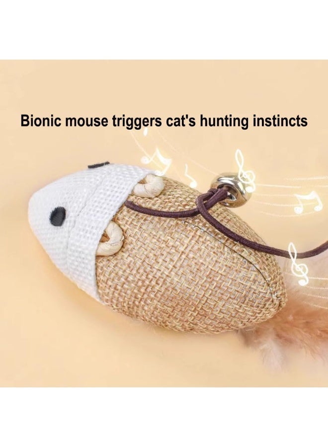 YUNSYE Cat Wand Toy Set with Natural Wood Pole, Hemp Mouse, Lollipop, Ball and Feather, 40cm Pole, 4 Pack - Image 3