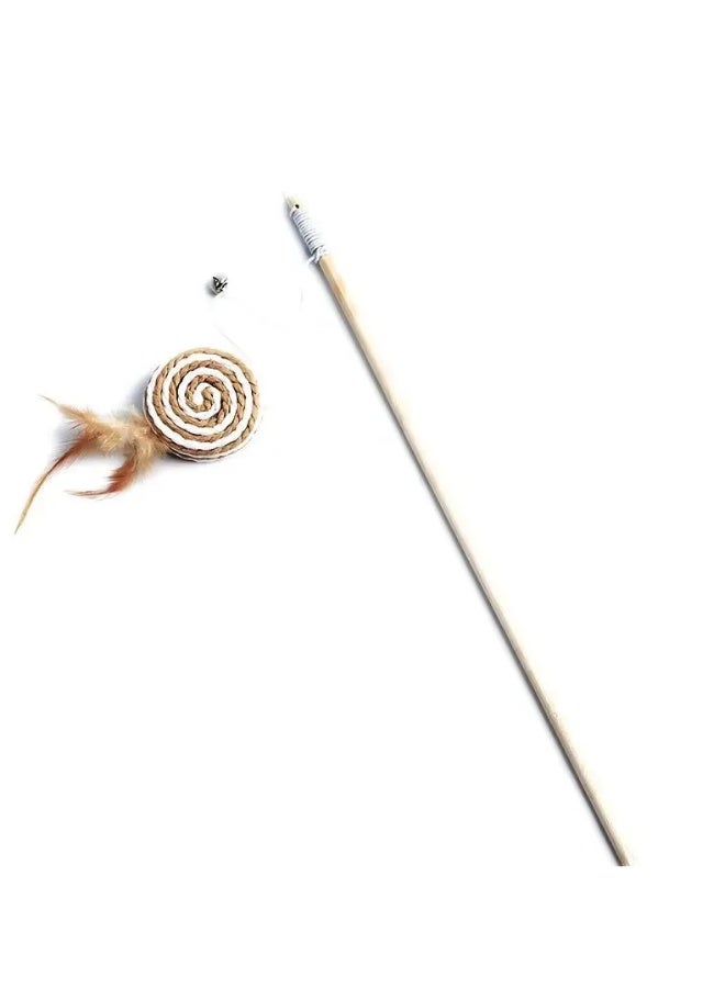YUNSYE Cat Wand Toy Set with Natural Wood Pole, Hemp Mouse, Lollipop, Ball and Feather, 40cm Pole, 4 Pack - Image 4