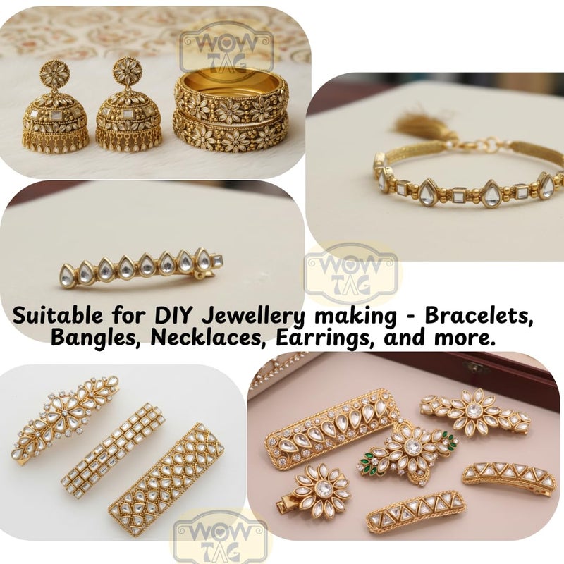 WOWTAG Kundan Stones | Rectangle Shape, 4 x 7 MM, 50 Grams | Jewelry & Dress Decoration Stones for Craft, Saree, Blouse, Lehenga, DIY Art & Aari Work - Image 5