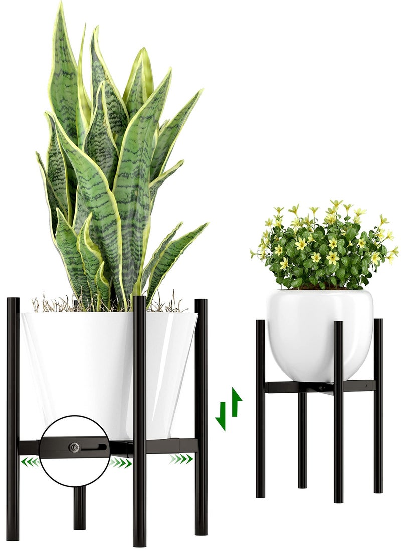 EKNITEY Adjustable Plant Pot Stand Indoor Outdoor Modern Flower Holder Metal Plant Rack Organizer Planter Stand for Garden Patio Corner Bathroom Living Room Balcony Home Office Black