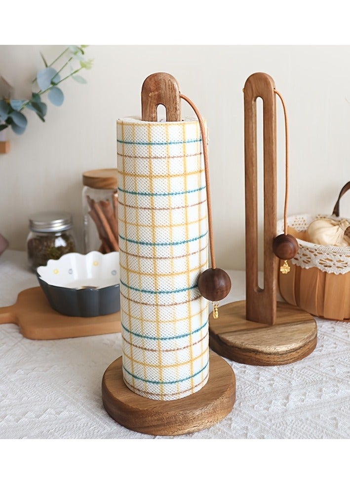 آي هوم شوب حامل مناشف ورقية خشبي قائم للمطبخ - منظم ورق كرتوني فاخر بقاعدة سميكة وقضيب ممتد - مثالي لطاولة المطبخ وطاولة الحمام والمزيد - يحمل لفائف المطبخ والفيلم البلاستيكي والرقائق المعدنية - Image 1