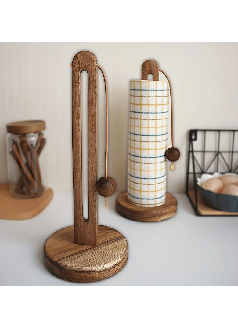آي هوم شوب حامل مناشف ورقية خشبي قائم للمطبخ - منظم ورق كرتوني فاخر بقاعدة سميكة وقضيب ممتد - مثالي لطاولة المطبخ وطاولة الحمام والمزيد - يحمل لفائف المطبخ والفيلم البلاستيكي والرقائق المعدنية - Image 2