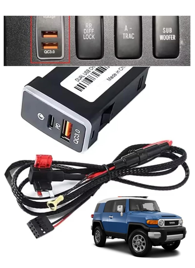ماركة غير محددة - محول شحن سريع USB مع Type-C وType-A PD QC3.0 لسيارة Toyota FJ Cruiser 2008-2024 - Image 1
