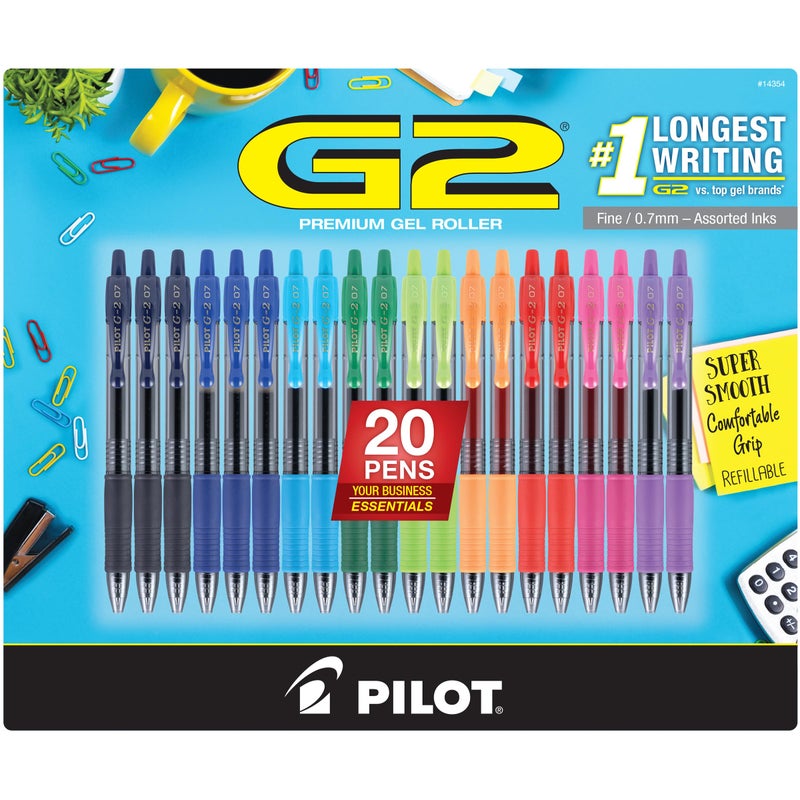 PILOT Pen G2 Assorted Premium Gel Ink Pens, Retractable And Refillable, Fine Point, 0.7mm, 20 Count Pens - Image 1