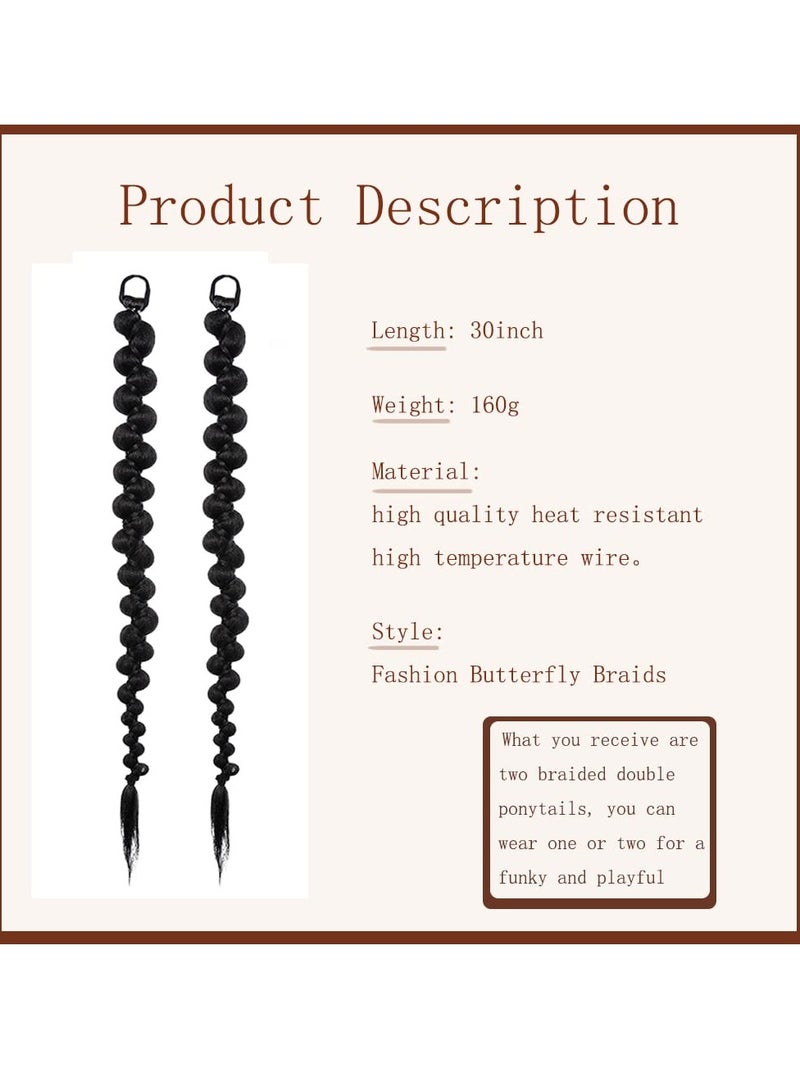 Excefore Braided Ponytail Extension, 2 Pcs Fashion Style Twist Butterfly Braided with Hair Tie, Natural Soft Synthetic Hair Straight Wrap Around Hair Extensions for Women Daily Wear (70cm, Black)  - Image 2