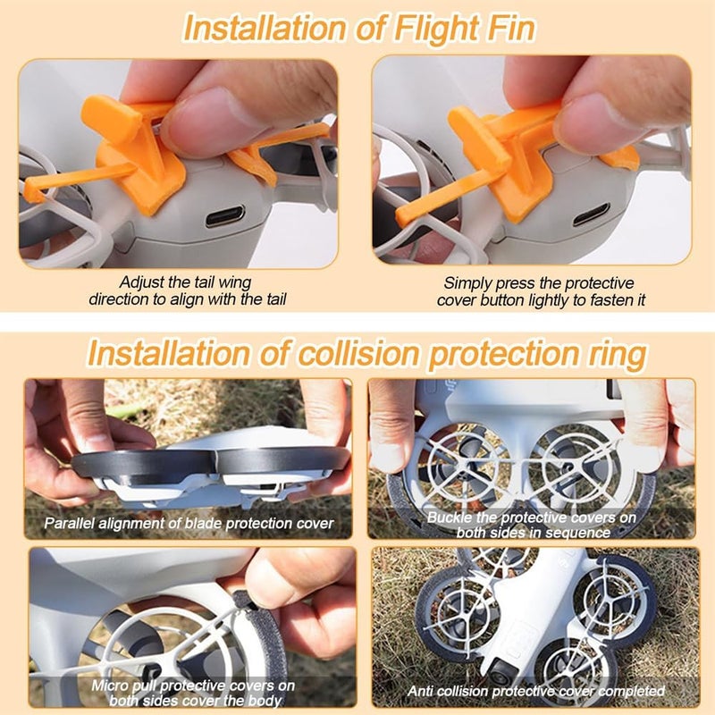 4-in-1 Drone Protection Set, for DJI Neo Accessories Kit with Landing Gear Foldable/Flight Tail/Propeller Guard/Gimbal Bumper, Tool-Free Installation, Drag Reduction Design – Orange - Image 2