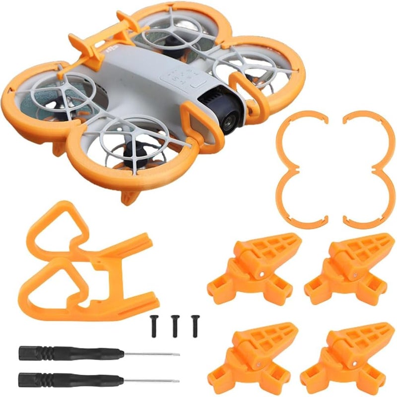 4-in-1 Drone Protection Set, for DJI Neo Accessories Kit with Landing Gear Foldable/Flight Tail/Propeller Guard/Gimbal Bumper, Tool-Free Installation, Drag Reduction Design – Orange - Image 1