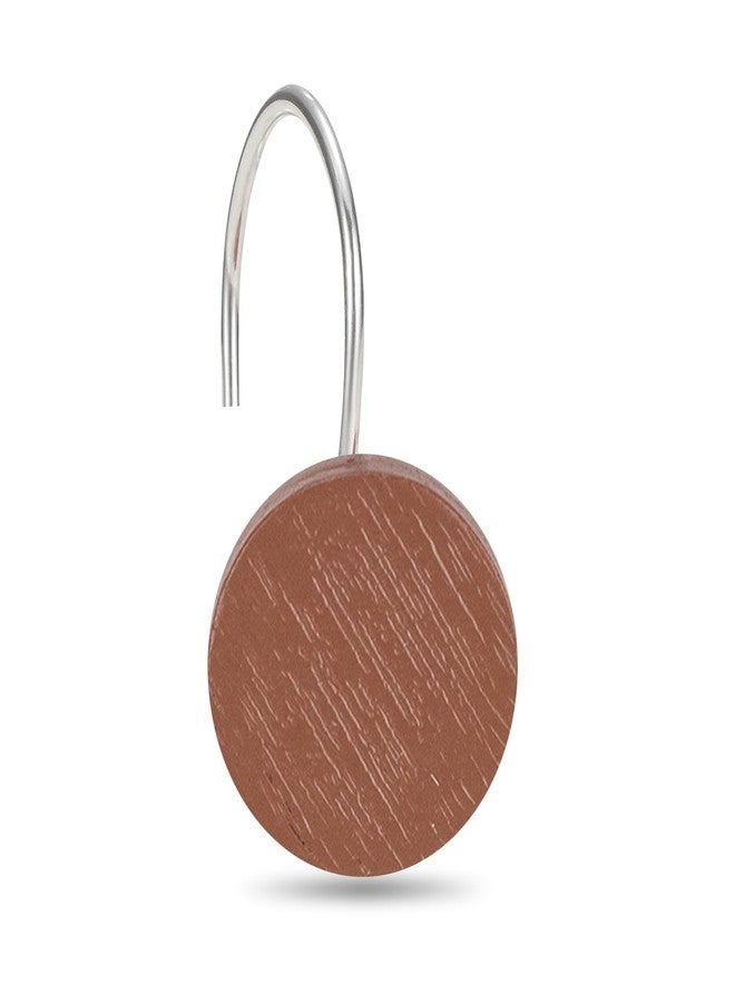 Auconda Imitation Wood Grain Resin Shower Curtain Hooks - Modern Round Vintage Brown Wood Grain Decorative Stainless Steel Shower Rings Hangers for Mother Daughter Sister Friends Bathroom Accessories - Image 1
