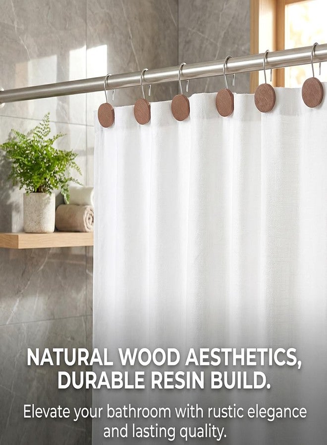 Auconda Imitation Wood Grain Resin Shower Curtain Hooks - Modern Round Vintage Brown Wood Grain Decorative Stainless Steel Shower Rings Hangers for Mother Daughter Sister Friends Bathroom Accessories - Image 2