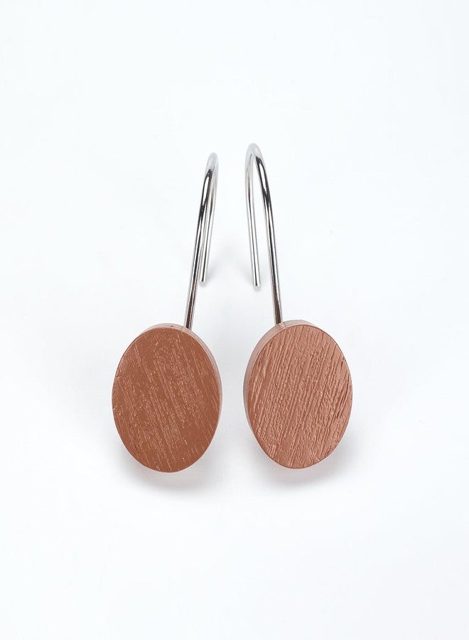 Auconda Imitation Wood Grain Resin Shower Curtain Hooks - Modern Round Vintage Brown Wood Grain Decorative Stainless Steel Shower Rings Hangers for Mother Daughter Sister Friends Bathroom Accessories - Image 3