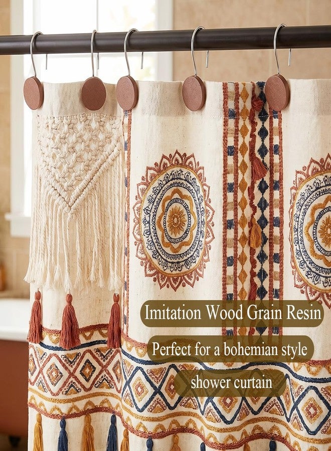 Auconda Imitation Wood Grain Resin Shower Curtain Hooks - Modern Round Vintage Brown Wood Grain Decorative Stainless Steel Shower Rings Hangers for Mother Daughter Sister Friends Bathroom Accessories - Image 5