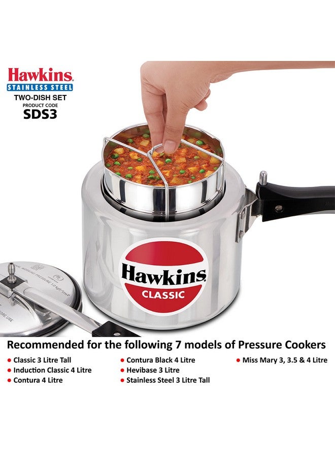 Hawkins Two-Dish Stainless Steel Set, Cooker Separator, Pressure Cooker Pots, Silver (Sds3), 1.275 Liters - Image 2