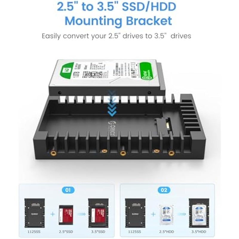 اوريكو محول القرص الصلب 2.5 الى 3.5 هارد ديسك SSD صينية حامل حامل ل 7/9.5/12.5 ملم 2.5 انش HDD/SSD مع واجهة ساتا III - Image 2