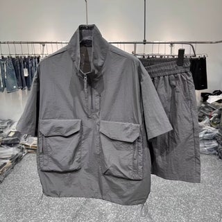 Summer New Mens Quick-drying Lightweight Short-sleeved suit Loose Breathable Jacket Shorts Two-piece Set Couples suit Men Grey - pzsku/Z9D96F4B258F0720AE2CFZ/45/1746231544/7b7e1026-3d51-49fc-9067-c431a17bc842