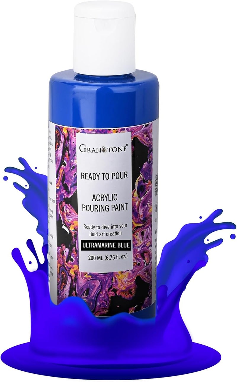 GRANOTONE Premium Acrylic Pouring Paint ReadytoUse Superior HighFlow Formula Ideal for Canvas Wood Paper Craft  Fluid Art Project 200 ml ULTRAMARINE BLUE - Image 1