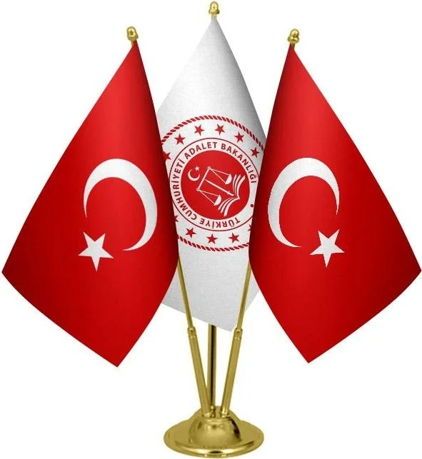 ساترنديزاين Desktop Ministry of Justice Flag Turkish Flag Triple Brass Pole Table Flag Set