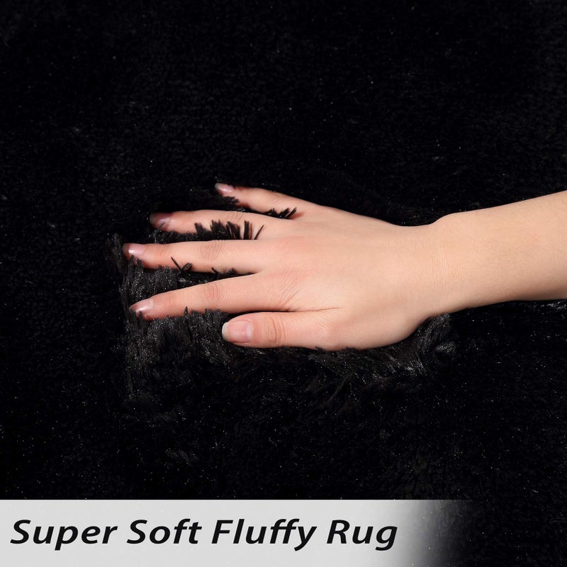 CAROMIO Shag Fluffy Area Rug Modern Indoor Plush 8' x 10' Extra Soft and Comfy Shaggy Carpet for Bedroom Living Room Girls Kids Nursery, Black - Image 4