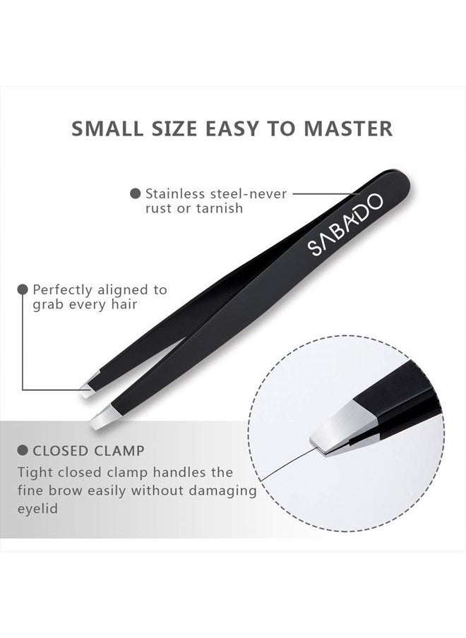 Sabado - Tweezers Set 5-Piece - Professional Stainless Steel Tweezers with Curved Scissors, Best Precision Tweezer for Eyebrows, Splinter & Ingrown Hair Removal with Leather Travel Case (Black) - Image 1