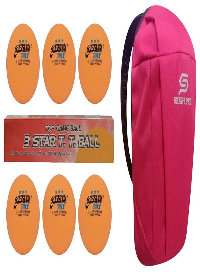 دي إتش أس كرة تنس الطاولة DHS 40 مم، 3 نجوم برتقالية (علبة من 6 قطع) 30 قطعة مع غطاء Smart PRO TT خاص، لون وردي سريع - Image 2