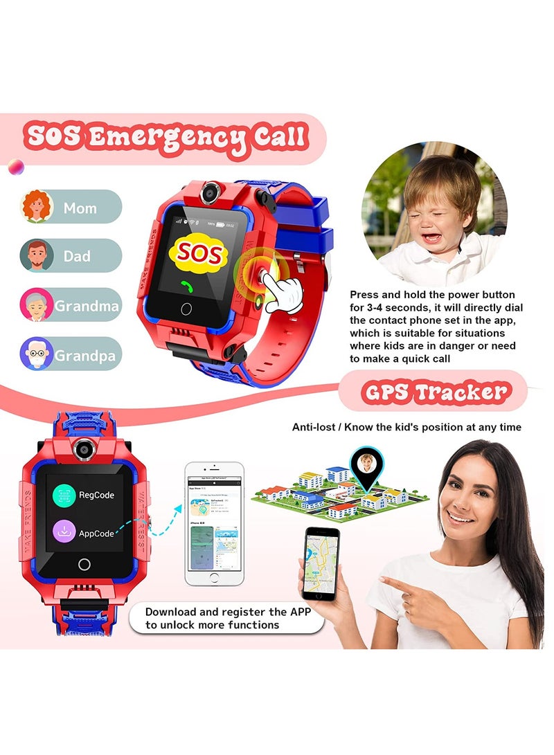 Smart Watch for Kids, 4G Liftable Waterproof Safe Smartwatch Phone with 360° Rotatable GPS Tracker Calling SOS Camera WiFi for Kids Children Students Ages 3-12 Birthday Gifts (Red) - Image 5