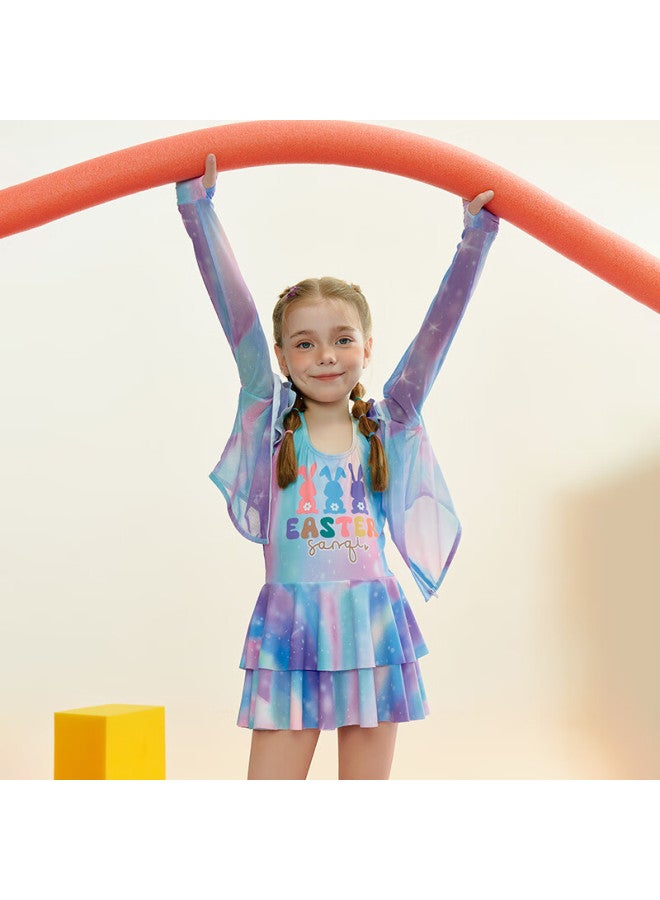 Sanqi Girls' Long Sleeve Hooded Swimsuit With Conservative Skirted Bottoms For Kids And Teens - Image 1