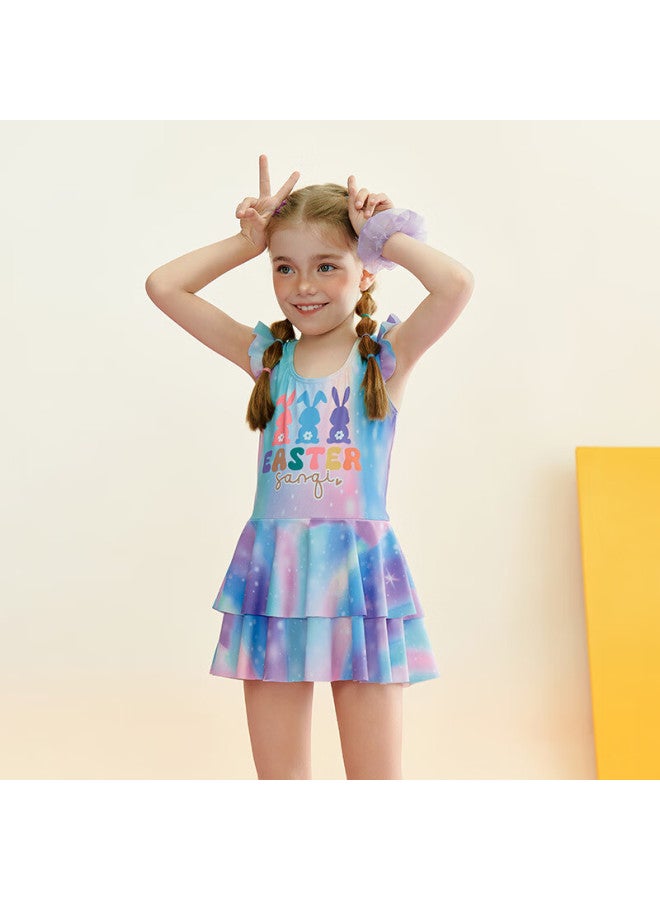 Sanqi Girls' Long Sleeve Hooded Swimsuit With Conservative Skirted Bottoms For Kids And Teens - Image 3