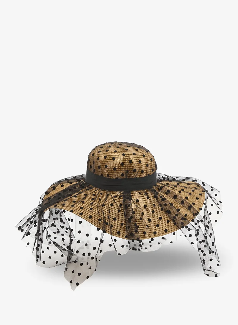 Ginger Black Polka Dot Net Detail Sun Hat for Women | Best Price UAE
