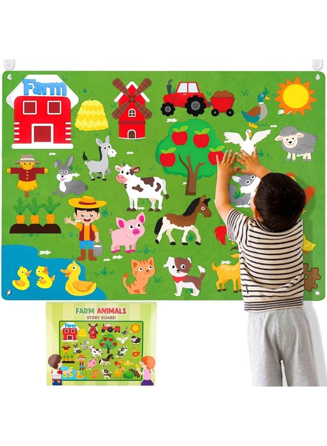 WATINC Farm Animals Felt Story Board Set 3.5Ft 38Pcs Preschool Farmhouse Themed Storytelling Flannel Barnyard Domestic Livestock Early Learning Interactive Play Kit Wall Hanging Gift for Toddlers Kids - Image 2