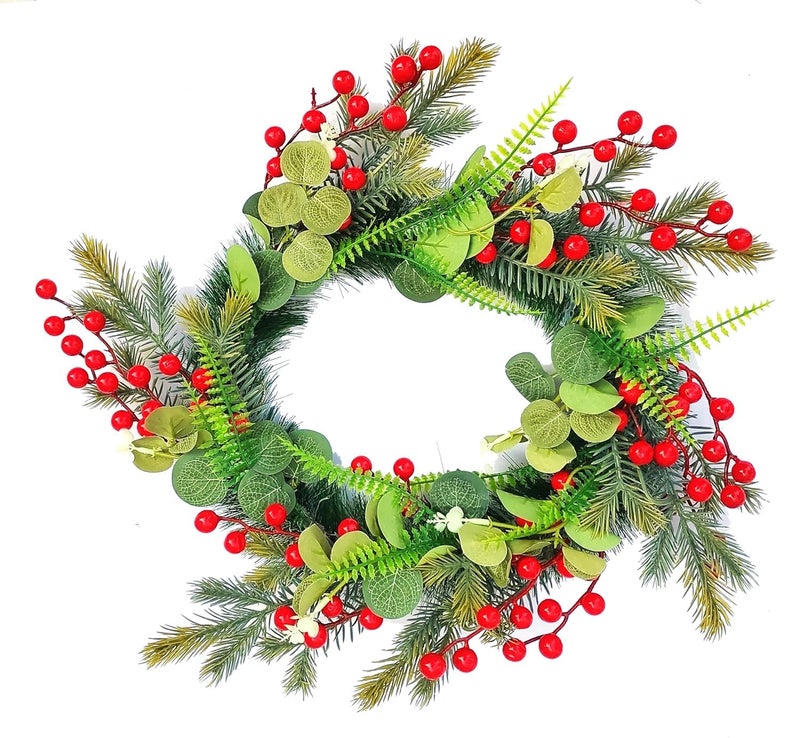 Partunay Red Berries and Green Leaf Xmas Christmas Front Door Wall Decoration Christmas Wreath Christmas Decoration Item