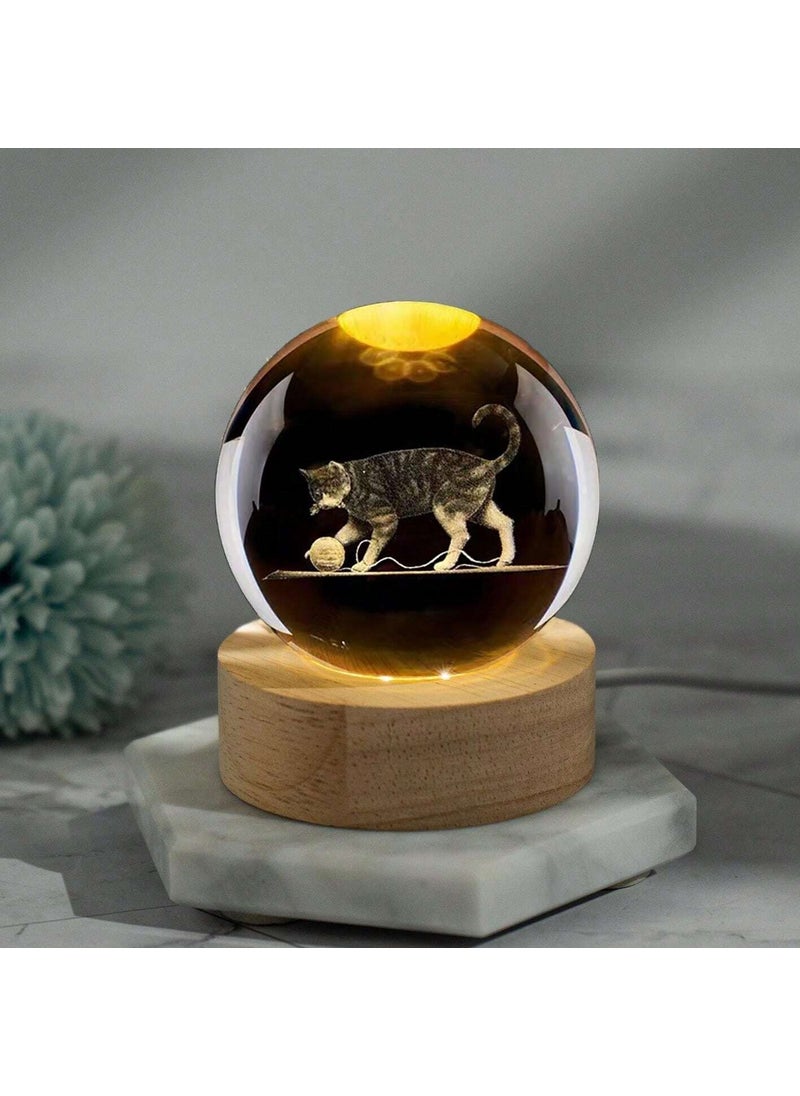 Keyfimshop Personalized Illuminated Wooden Base Cat Themed Glass Globe 8*6cm  - Image 2