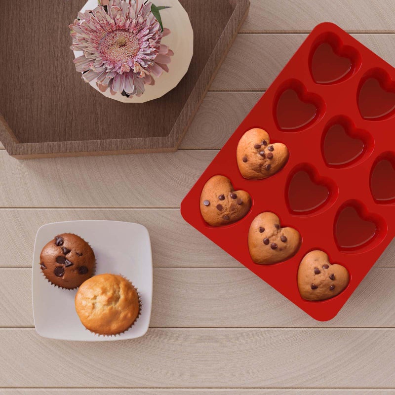 SILIVO Silicone Heart Muffin Pan (2 Pack) - Nonstick Silicone Molds for Baking, Cupcake Pan for Brownies, Tartlets and Egg Bites - Image 4