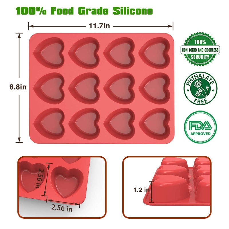 SILIVO Silicone Heart Muffin Pan (2 Pack) - Nonstick Silicone Molds for Baking, Cupcake Pan for Brownies, Tartlets and Egg Bites - Image 3