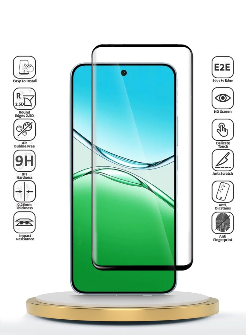 Wtech Oppo A5 5G 2025 Premium Edge-Pro Full Glue Full Cover Tempered Glass Screen Protector (MSGPCN) - Clear/Black - Image 2