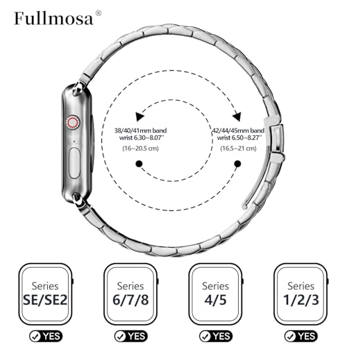 Fullmosa Compatible Apple Watch Band 38mm 40mm 41mm, Stainless Steel iWatch Band with Case for Apple Watch SE3/2/1 Series 9/8/7/6/5/4/3/2/1, 38mm 40mm 41mm Silver+Black (Watch not Included) - Image 5