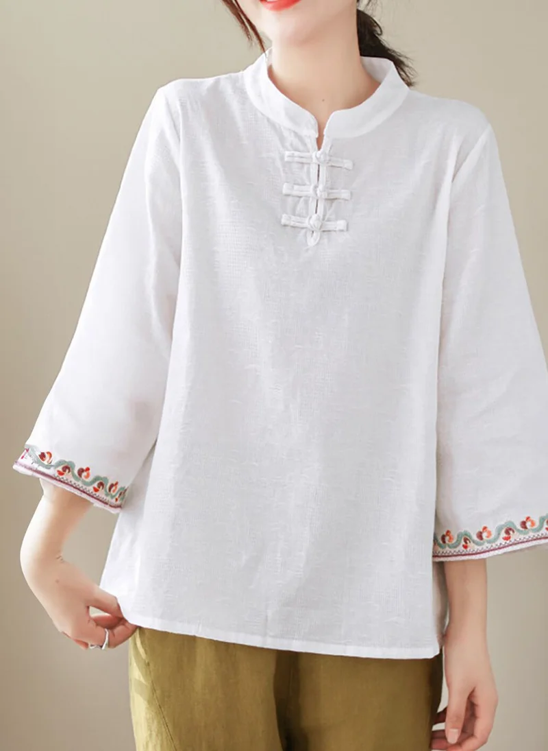 YUNIQEE White High Neck Three-Quarter Sleeves Solid Top